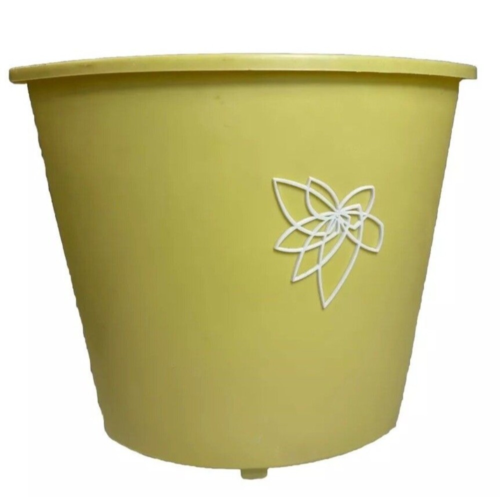 Vintage 1970s Yellow Corner Waste Basket - MCM Hollywood Regency Style